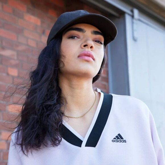 ADIDAS CROPPED V-NECK SWEATSHIRT IN ALMOST PINK - SIZE XS - Picture 8 of 10